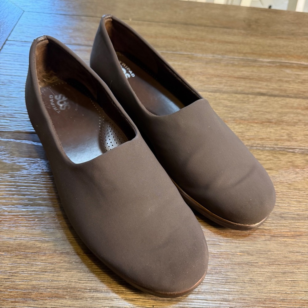 SAS Bliss Brown Comfort Loafers Slip On Wedge Shoes Womens 12W Tripad Footbed